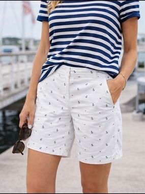 Tommy Hilfiger Anchor Print Shorts Women’s Size 2 Nautical Preppy White Summer